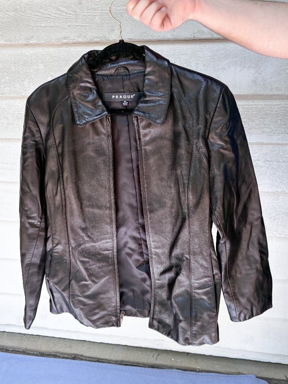 Prague Black Genuine Leather Zip-Up Jacket | Women's Size M
